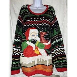 Holiday Time Santa with Beer Cup Ugly Christmas Sweater Size 2XL